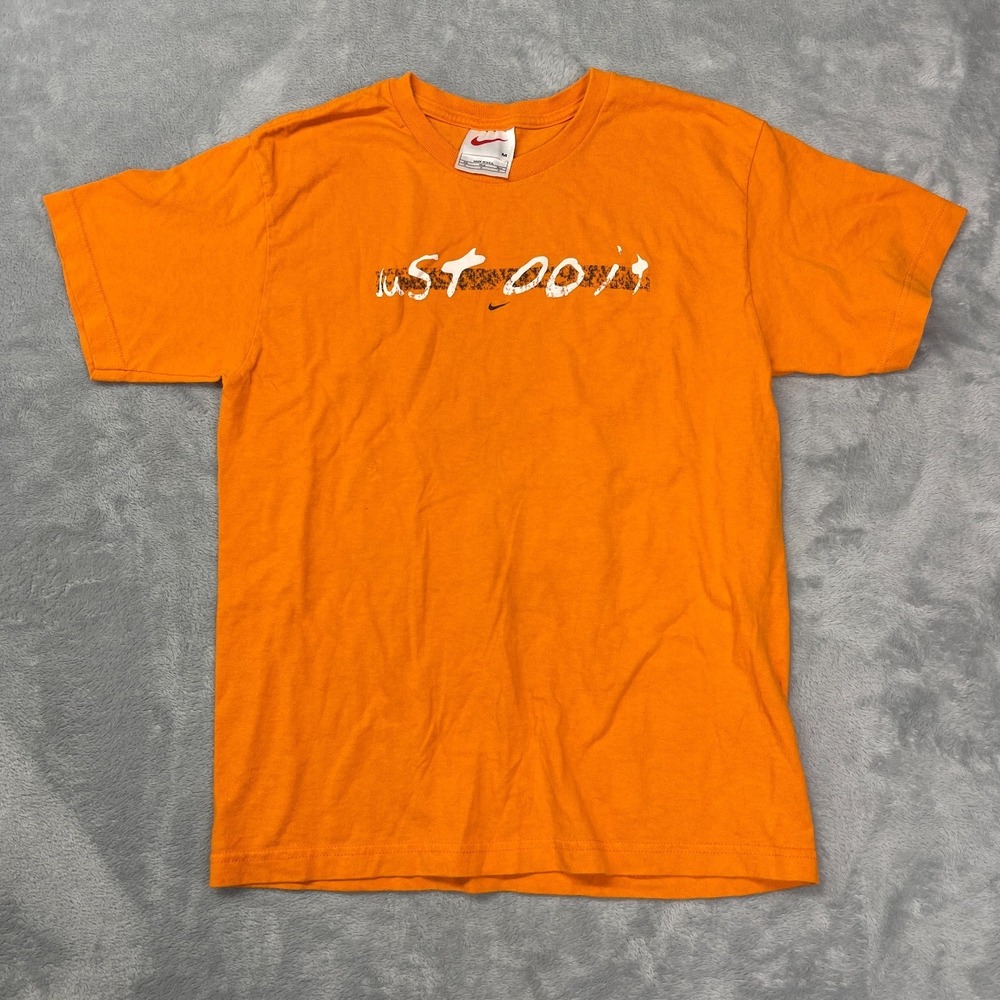 Vtg Nike T-Shirt Womens M Orange Just Do It Graphic Crew Neck Pullover USA Tee